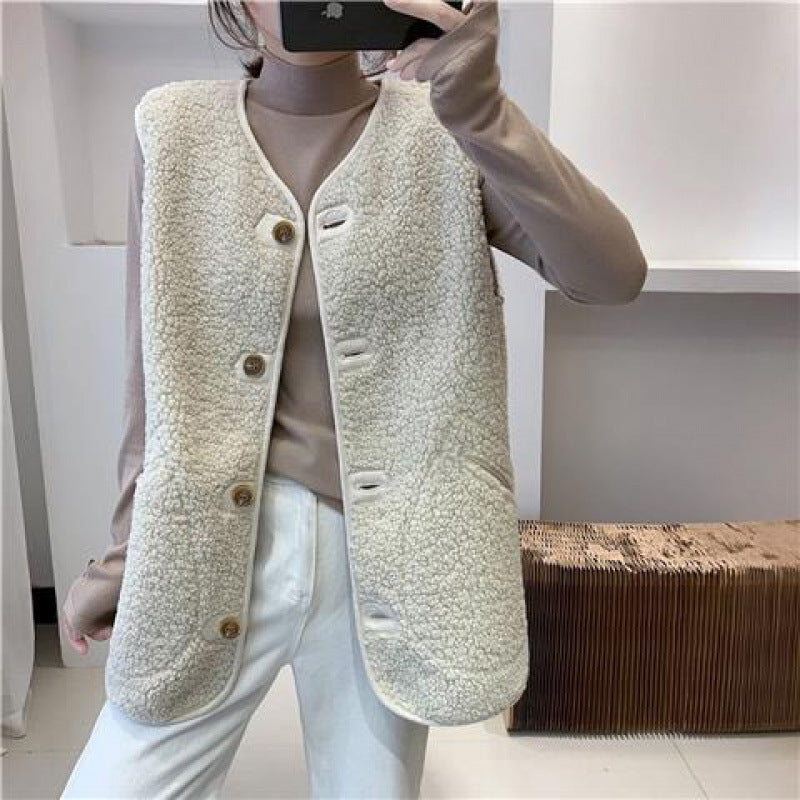 Artificial Lamb Fur Fur One Loose Outer Sleeveless Vest