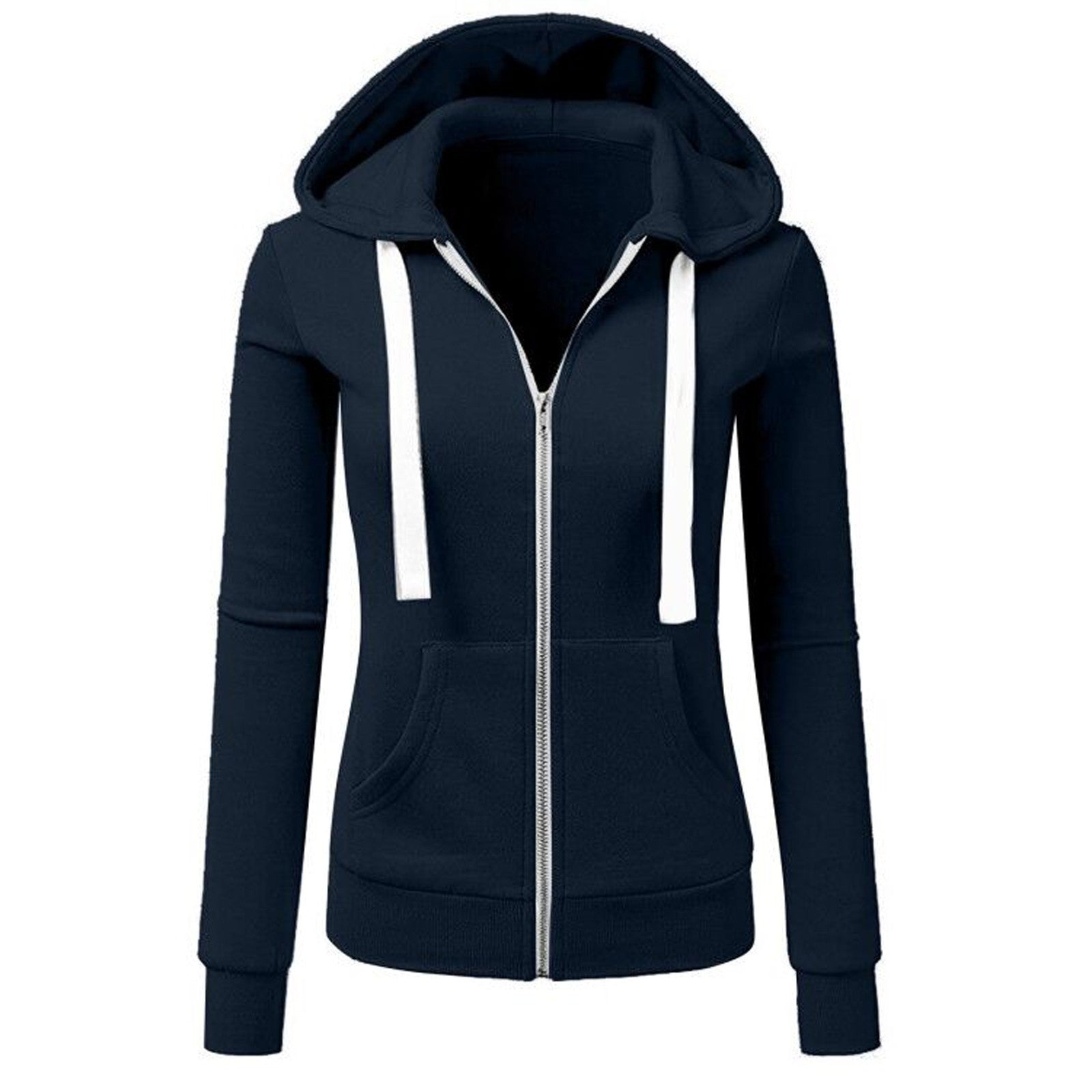 Ladies Casual Hooded Zipper Solid Color Sweater Coat