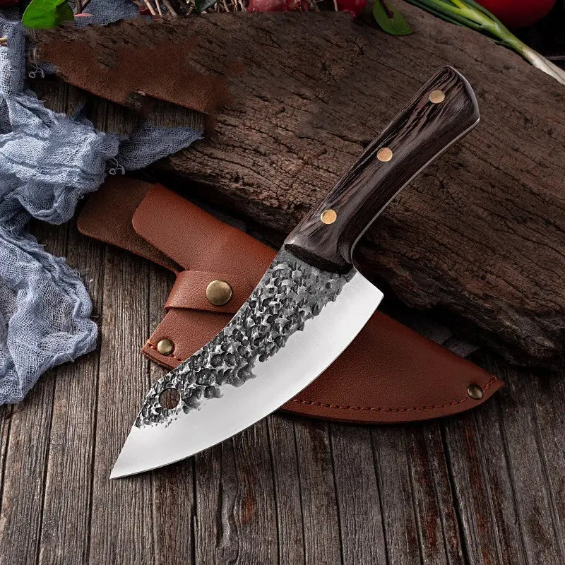 Segmented Forged Leather Sheath Sharp Non-grinding Picnic Knife - Image #9