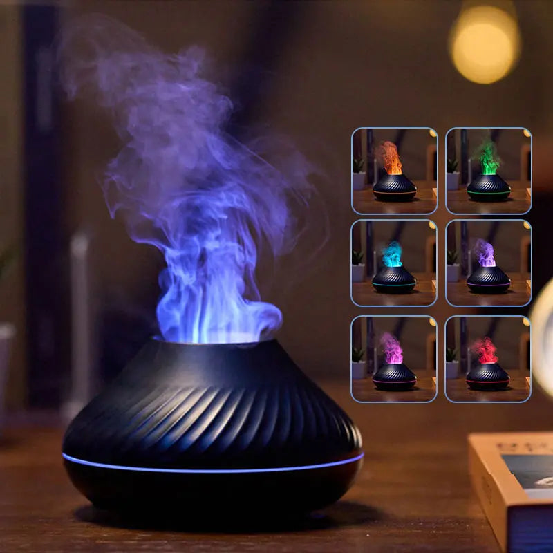 Newest RGB Flame Aroma Diffuser 130Ml 3d Colorful Flame Humidifier Fire Volcano Diffuser Flame - Image #3