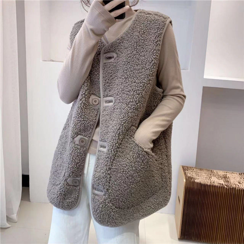 Artificial Lamb Fur Fur One Loose Outer Sleeveless Vest