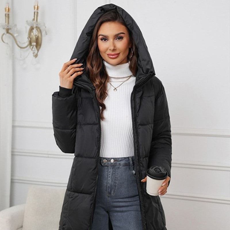 Women's Design Hooded Mid-length Thickened Coat