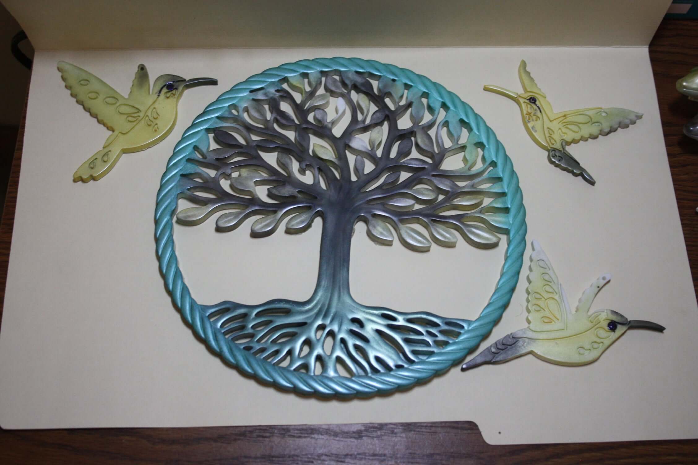 Resin Tree of Life with Birds Hanging ,Mixed Color Unique