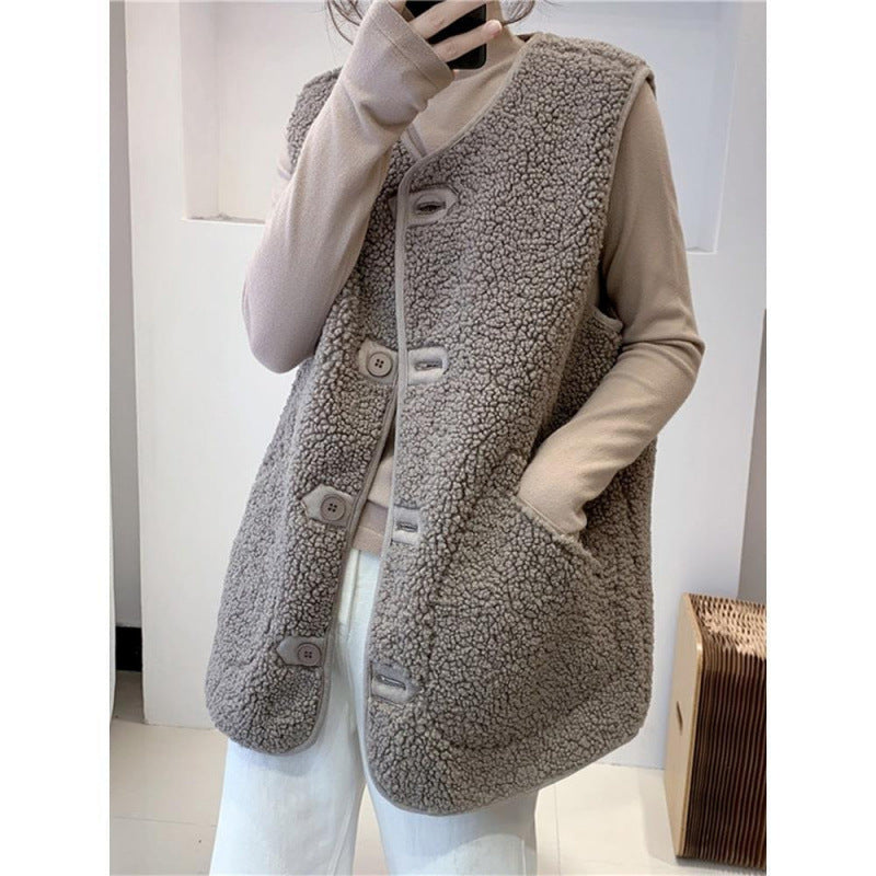 Artificial Lamb Fur Fur One Loose Outer Sleeveless Vest