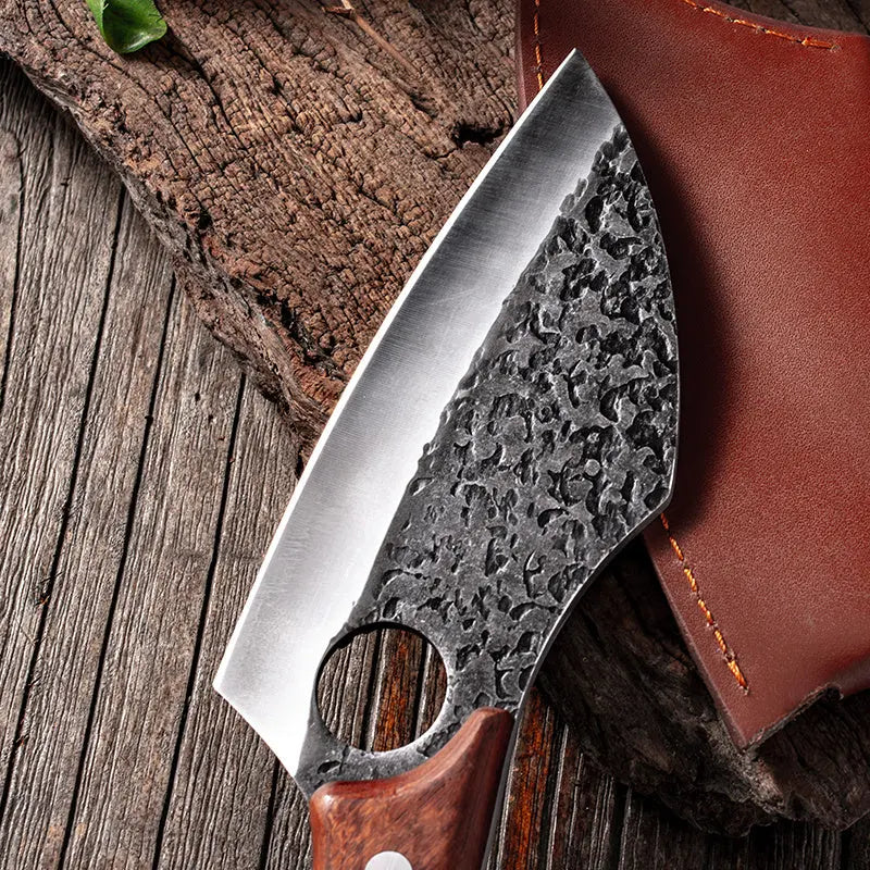 Segmented Forged Leather Sheath Sharp Non-grinding Picnic Knife - Image #6