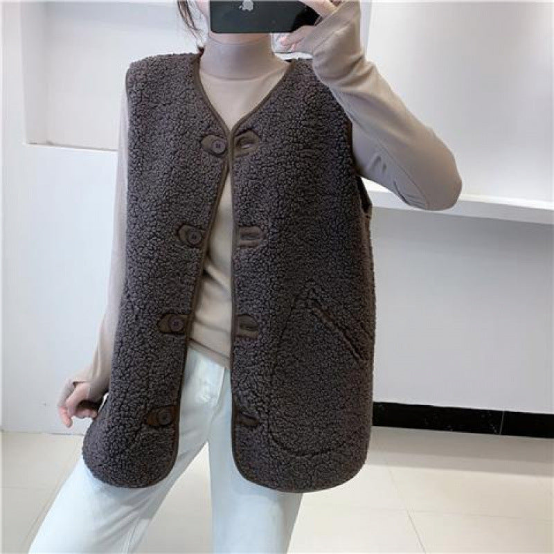 Artificial Lamb Fur Fur One Loose Outer Sleeveless Vest