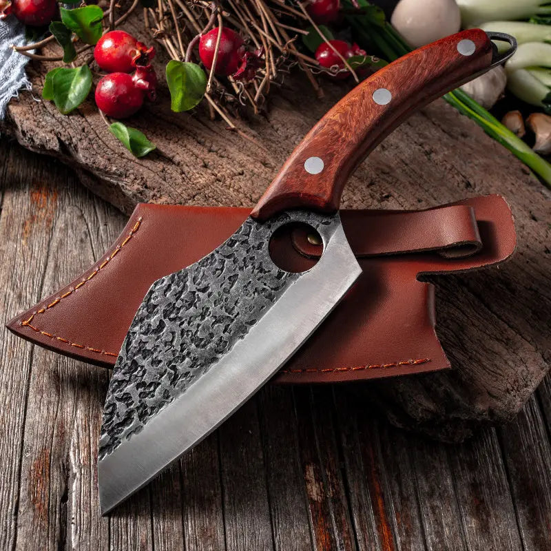 Segmented Forged Leather Sheath Sharp Non-grinding Picnic Knife - Image #1