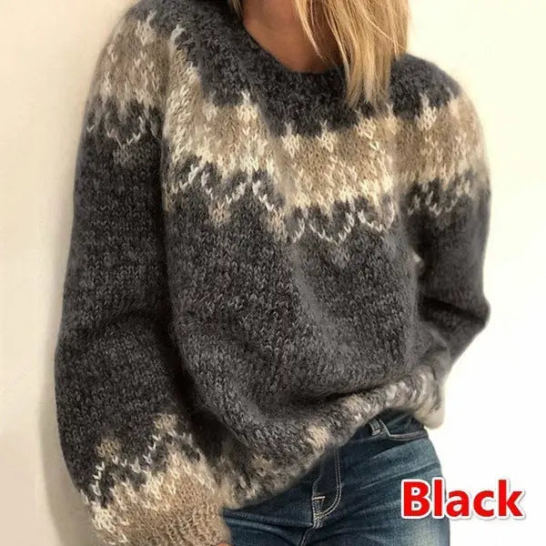 Casual Pullover Jacquard Sweater Autumn And Winter Fashion Ethnic Style Knitted Tops Women's Clothing - Image #5